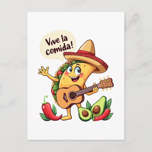 Taco Fiesta mit Gitarre und hispanischem Flair Postkarte (Vorderseite)