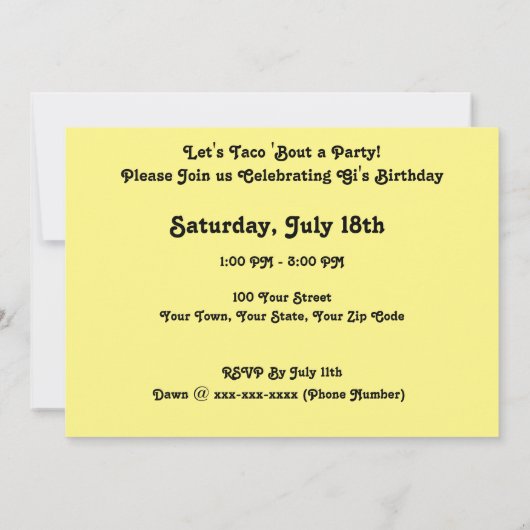 Taco Fiesta Personalizable-Party Einladung (Rückseite)