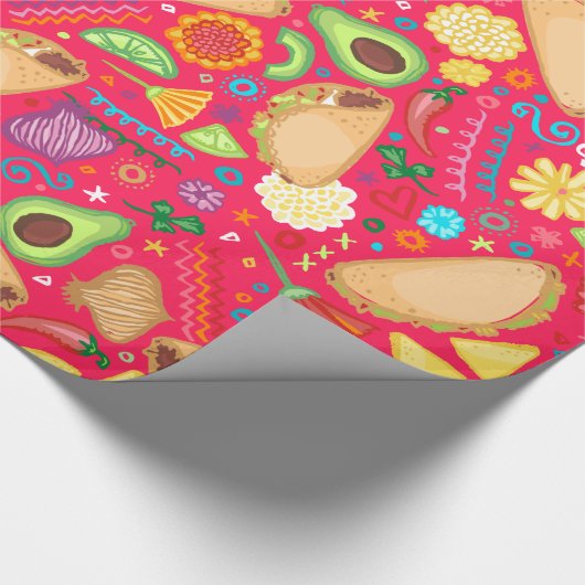 Taco Fiesta über rotes Abwrackpapier Geschenkpapier (Ecke)