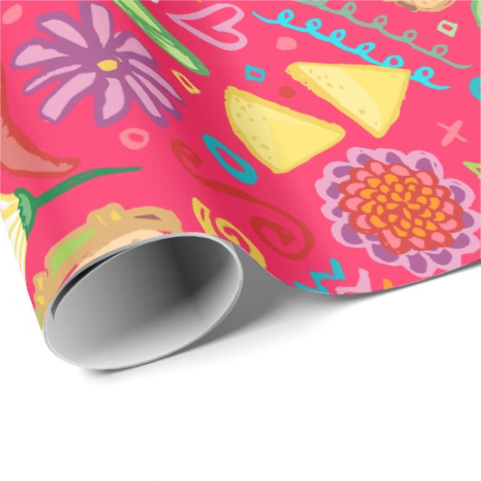 Taco Fiesta über rotes Abwrackpapier Geschenkpapier (Rolleneckpunkt)