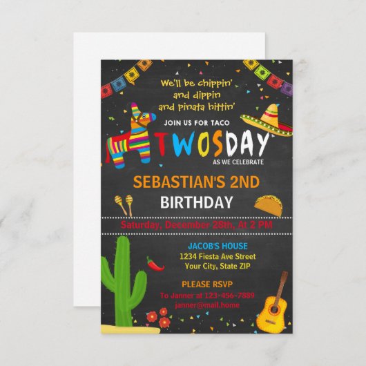 Taco-Geburtstagsfeier Einladung (Vorne/Hinten)