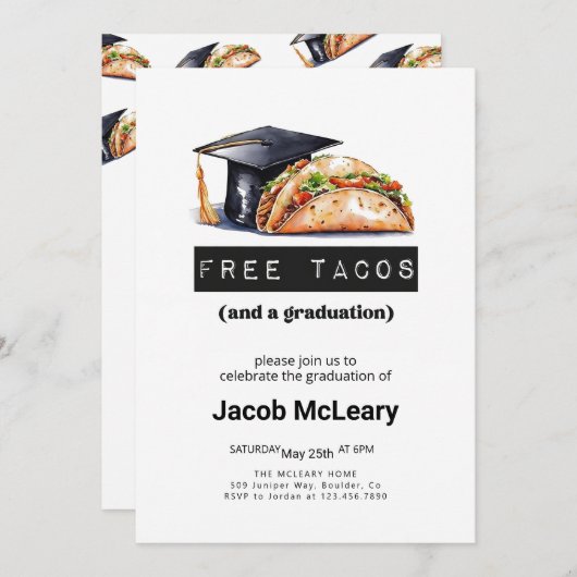 Taco Graduierungsparty Einladung, Funny Abschluss Einladung (Vorne/Hinten)