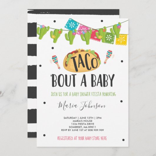 Taco-'Kampf ein Baby-Fiesta-Babyparty Einladung (Vorne/Hinten)