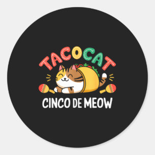 Taco-Katze-Junge cinco de meow mexikanisch cinco d Runder Aufkleber