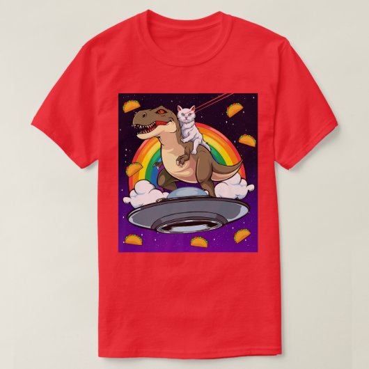 Taco Kitty Rainbow Laser Eye Tre Riding Space Cat T-Shirt (Design vorne)