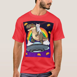 Taco Kitty Rainbow Laser Eye Tre Riding Space Cat T-Shirt