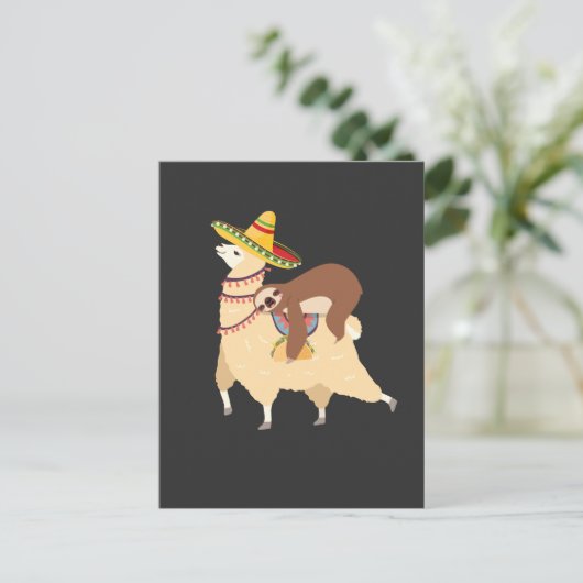 Taco Love Animals Lazy Sloth Riding Llama Postkarte (Stehend Vorderseite)