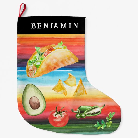 Taco Lover | Monogram Christmas Großer Weihnachtsstrumpf (Vorderseite)