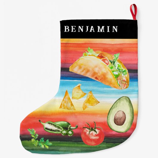 Taco Lover | Monogram Christmas Großer Weihnachtsstrumpf (Rückseite)