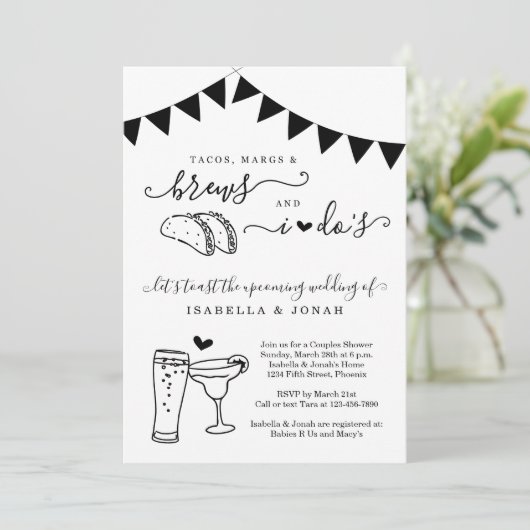 Taco Marg Brew bevor ich das Brautparty von Paaren Einladung (Stehend Vorderseite)