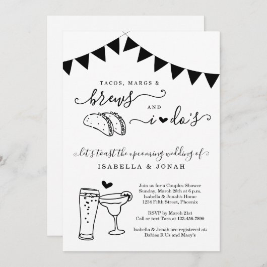 Taco Marg Brew bevor ich das Brautparty von Paaren Einladung (Vorne/Hinten)
