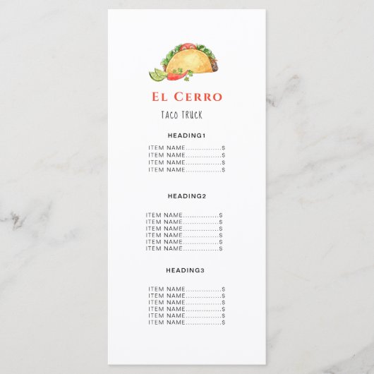 Taco Mexican Food Menu Card Menükarte (Vorderseite)