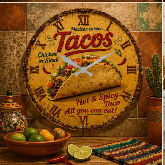 Taco Mexican Kitchen Rustic Restaurant Große Wanduhr