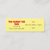 Taco Mexicanischer LKW mit Lebensmitteln gelb, rot Mini Visitenkarte (Rückseite)