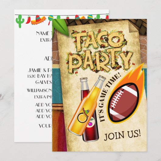 Taco-Party Einladung für nichtalkoholische Fußball (Vorne/Hinten)