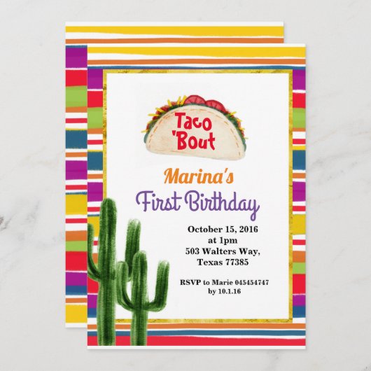 Taco Party Mexikanisch 1. Geburtstag mexikanisch Einladung (Vorne/Hinten)