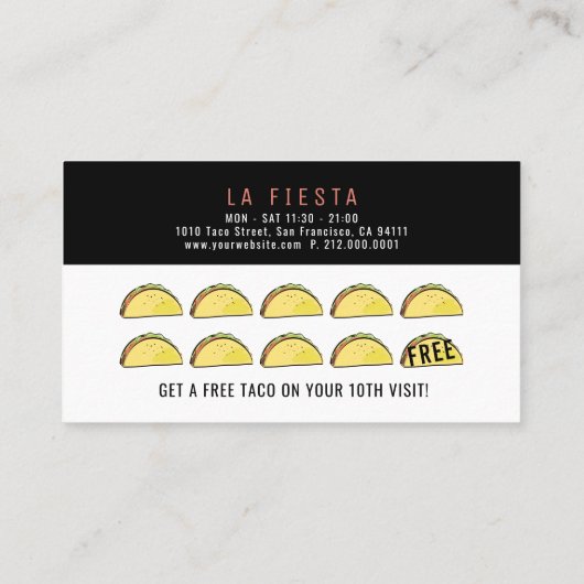 Taco Pattern Einfache und moderne weiße Loyalitäts Visitenkarte (Rückseite)
