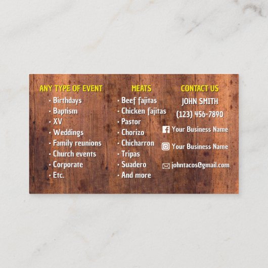 Taco Service Business Card Visitenkarte (Rückseite)