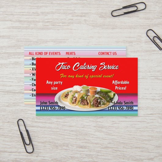 Taco Service Business Card Visitenkarte (Vorderseite/Rückseite Beispiel)