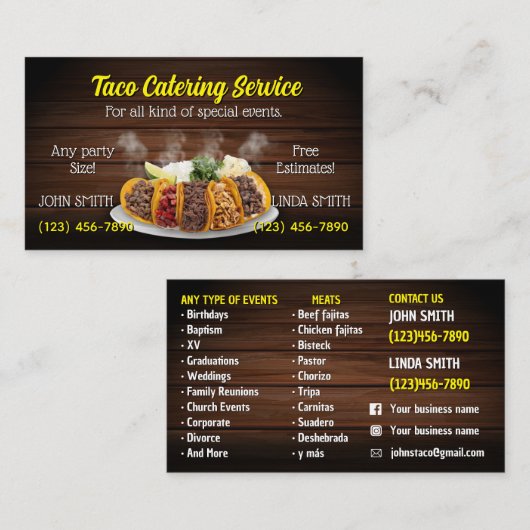 Taco Service Business Cards Visitenkarte (Vorne/Hinten)