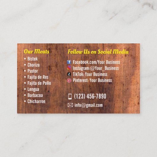 Taco Service Business Cards Visitenkarte (Rückseite)