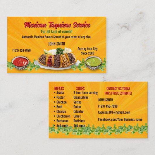 Taco Service Business Cards Visitenkarte (Vorne/Hinten)