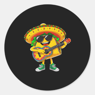 Taco spielt die Gitarre cinco de mayo lustiger mex Runder Aufkleber