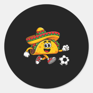 Taco spielt Fußball mexikanischer cinco de mayo So Runder Aufkleber