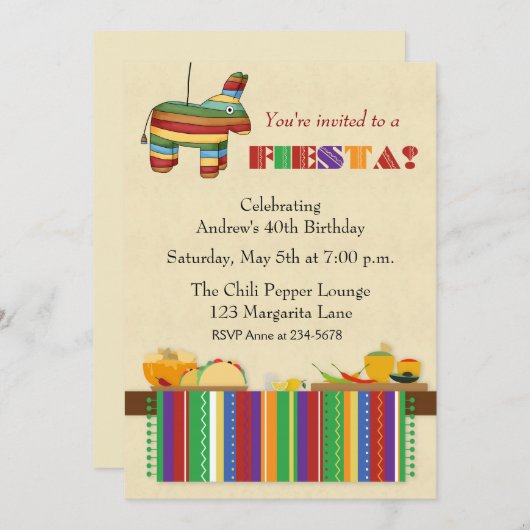 Taco-Tabellen-Fiesta Einladung (Vorne/Hinten)