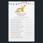 Taco & Tequila Fiesta Couple's Shower Trivia Spiel<br><div class="desc">Tacos und Tequila mexikanische Fiesta Thema Bridal / Paare Dusche Trivia Spiel mit Aquarell Illustration von Taco und Margarita. Personalisieren Sie die Rückseite der Karte mit dem Namen des Paares und dem Duschdatum.</div>
