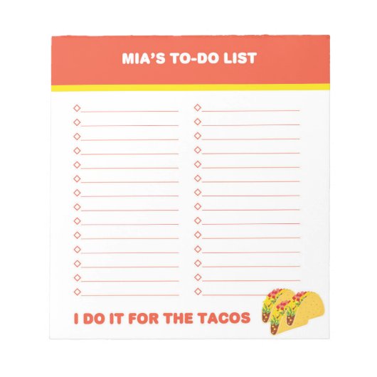 Taco To Do List, Custom Notepad, Personalisiert Notizblock (Vorderseite)
