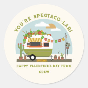 Taco Truck Pun Green Camper Schule Valentine Runder Aufkleber