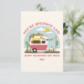 Taco Truck Pun Pink Camper Schule Valentine Foto Karte (Stehend Vorderseite)