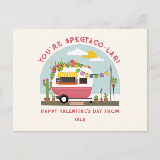 Taco Truck Pun Pink Camper Schule Valentine Postkarte (Vorderseite)