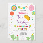 Taco Twosday Fiesta Cactus Birthday Einladung (Vorne/Hinten)