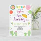 Taco Twosday Fiesta Cactus Birthday Einladung (Stehend Vorderseite)