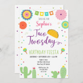 Taco Twosday Fiesta Cactus Birthday Einladung (Vorne/Hinten)
