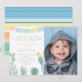 Taco TWOsday Yellow Blue 2. Geburtstag Party Foto Einladung