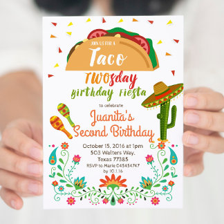 Taco TWOStag 2. Geburtstag Party Fiesta Card Einladung