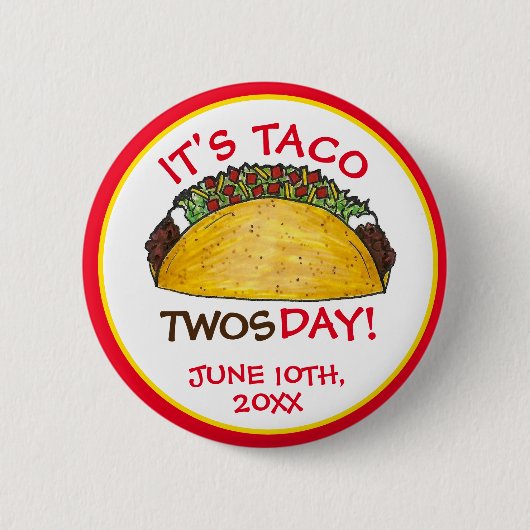 Taco TWOStag Dienstag, 2. Geburtstag Party Fiesta Button (Vorderseite)