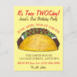 Taco TWOStag Dienstag, 2. Geburtstag Party Fiesta Einladungspostkarte