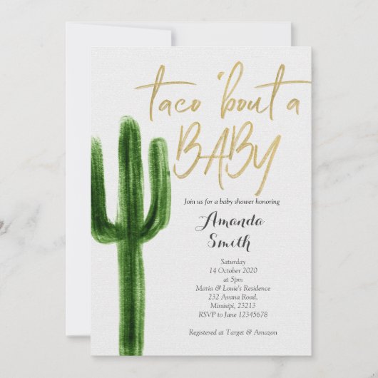 Taco über Baby Cactus Couples Dusche Einladung (Vorderseite)