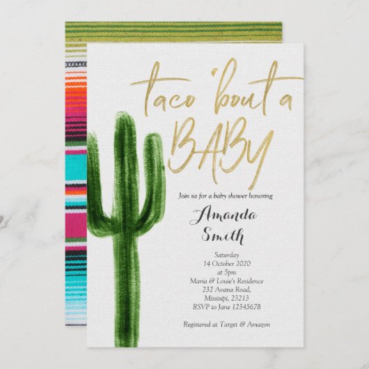 Taco über Baby Cactus Couples Dusche Einladung (Vorne/Hinten)