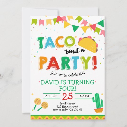 Taco 'über das Party Boy Fiesta Geburtstag Einladung (Vorderseite)
