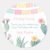 Taco über ein Fiesta Baby Dusche Party Vielen Dank Runder Aufkleber (Vorderseite)