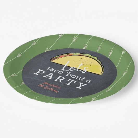 Taco über ein Party-Chalkboard Fiesta zum Geburtst Pappteller (Schrägansicht)