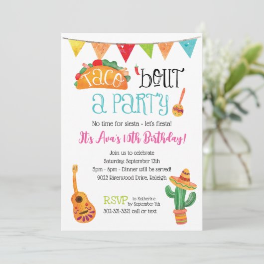 Taco über ein Party Einladung (Stehend Vorderseite)