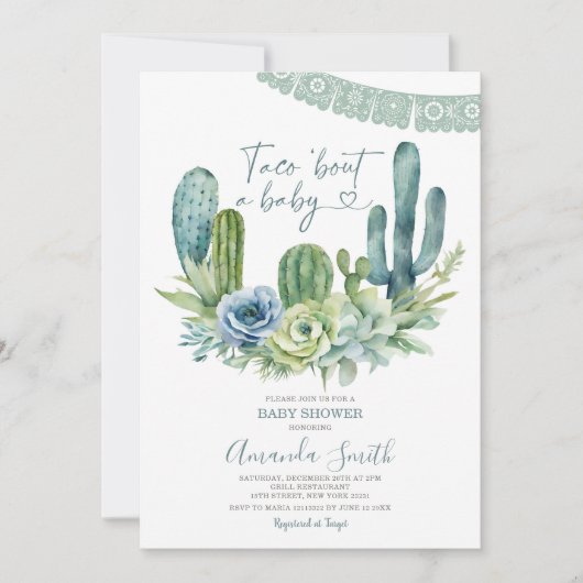 Taco über eine Baby Greenery Cactus Baby Shower Einladung (Vorderseite)