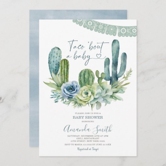 Taco über eine Baby Greenery Cactus Baby Shower Einladung (Vorne/Hinten)