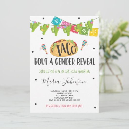 Taco "über eine Gender-Offenbarung Fiesta Er oder  Einladung (Stehend Vorderseite)